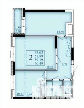 2-к квартира, строящийся дом, 59м2, 18/25 этаж