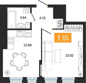 1-к квартира, вторичка, 37м2, 2/25 этаж