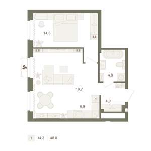 1-к квартира, вторичка, 49м2, 11/25 этаж
