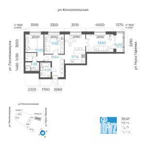 3-к квартира, вторичка, 75м2, 14/17 этаж