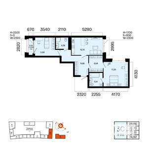 3-к квартира, вторичка, 74м2, 5/9 этаж