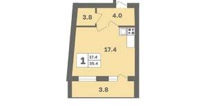 1-к квартира, вторичка, 35м2, 9/12 этаж
