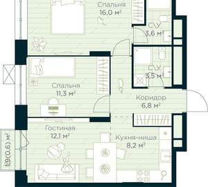 2-к квартира, вторичка, 62м2, 8/30 этаж