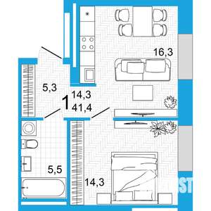 1-к квартира, вторичка, 41м2, 11/23 этаж