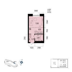 1-к квартира, вторичка, 25м2, 18/25 этаж