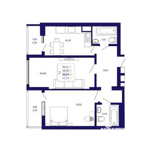 2-к квартира, вторичка, 62м2, 23/25 этаж