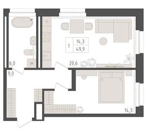 1-к квартира, вторичка, 50м2, 16/23 этаж