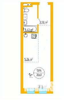 1-к квартира, вторичка, 27м2, 4/16 этаж