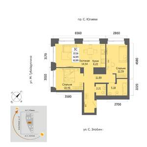 3-к квартира, вторичка, 63м2, 21/32 этаж