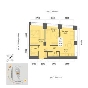 3-к квартира, вторичка, 64м2, 14/32 этаж