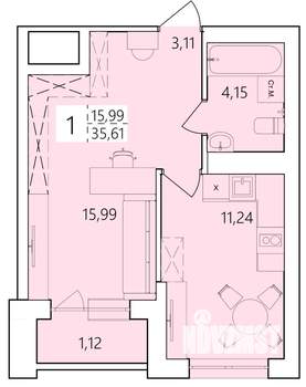 1-к квартира, строящийся дом, 36м2, 5/25 этаж