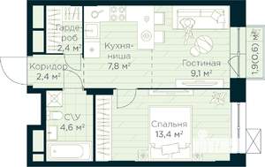 1-к квартира, вторичка, 40м2, 17/30 этаж