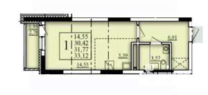 1-к квартира, строящийся дом, 32м2, 5/25 этаж