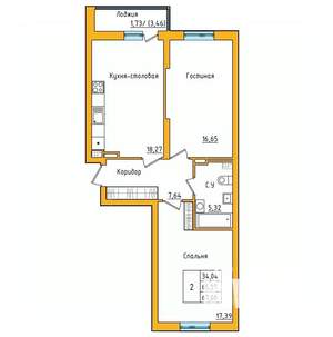 2-к квартира, строящийся дом, 67м2, 24/27 этаж