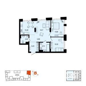 3-к квартира, вторичка, 66м2, 5/20 этаж