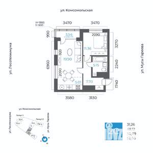 2-к квартира, вторичка, 51м2, 15/20 этаж