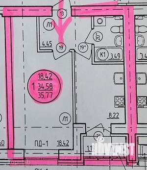 1-к квартира, вторичка, 35м2, 5/19 этаж