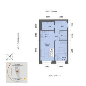 2-к квартира, вторичка, 59м2, 2/32 этаж