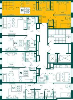 2-к квартира, строящийся дом, 55м2, 13/16 этаж