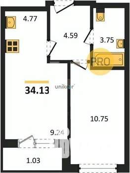 1-к квартира, вторичка, 34м2, 3/20 этаж