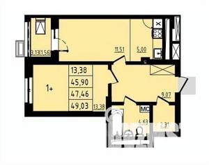 1-к квартира, строящийся дом, 47м2, 8/25 этаж