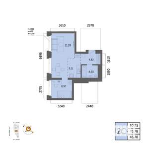 2-к квартира, вторичка, 46м2, 2/32 этаж