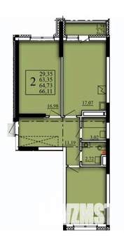 2-к квартира, строящийся дом, 65м2, 14/21 этаж