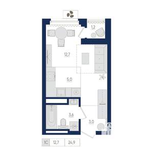 1-к квартира, вторичка, 25м2, 12/22 этаж