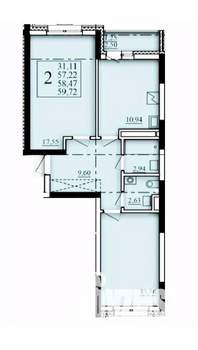 2-к квартира, вторичка, 58м2, 17/25 этаж