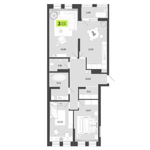 3-к квартира, сданный дом, 89м2, 13/14 этаж