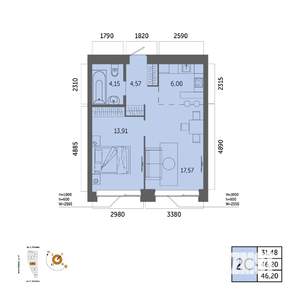 2-к квартира, вторичка, 46м2, 16/32 этаж