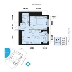 2-к квартира, вторичка, 43м2, 7/32 этаж