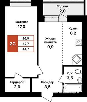 2-к квартира, вторичка, 45м2, 5/8 этаж