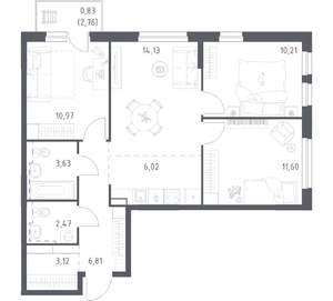 3-к квартира, вторичка, 70м2, 3/17 этаж