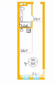 1-к квартира, вторичка, 27м2, 3/16 этаж