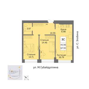 3-к квартира, вторичка, 67м2, 28/32 этаж