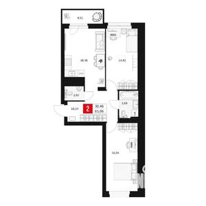 2-к квартира, вторичка, 65м2, 9/15 этаж