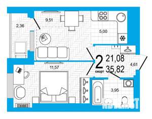 2-к квартира, вторичка, 36м2, 12/25 этаж