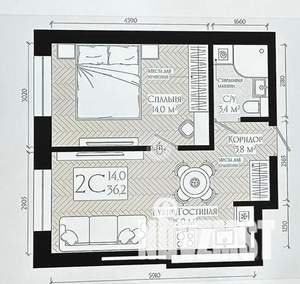 2-к квартира, вторичка, 36м2, 9/26 этаж