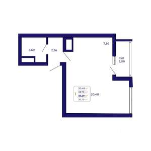 1-к квартира, вторичка, 35м2, 21/25 этаж