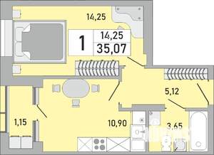 1-к квартира, строящийся дом, 35м2, 4/24 этаж