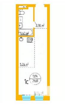 1-к квартира, вторичка, 27м2, 6/16 этаж