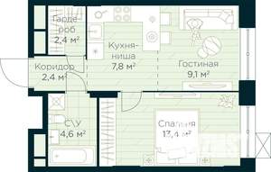 1-к квартира, вторичка, 40м2, 13/30 этаж