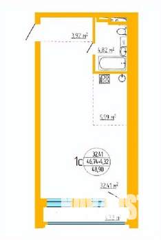 2-к квартира, строящийся дом, 47м2, 3/16 этаж