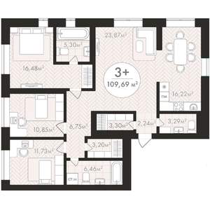 3-к квартира, строящийся дом, 110м2, 24/24 этаж