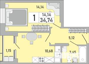 1-к квартира, строящийся дом, 35м2, 7/24 этаж