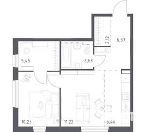 2-к квартира, вторичка, 45м2, 10/17 этаж