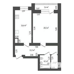 1-к квартира, вторичка, 55м2, 3/4 этаж