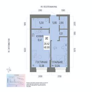 2-к квартира, вторичка, 49м2, 4/22 этаж