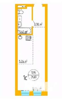 1-к квартира, строящийся дом, 27м2, 6/16 этаж